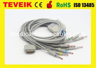 Kenzecg kabel met geïntegreerd 10 leadwires, banaan 4,0, CEI, DB15pin, Compatibel met Kenz ECG 108/110/1203